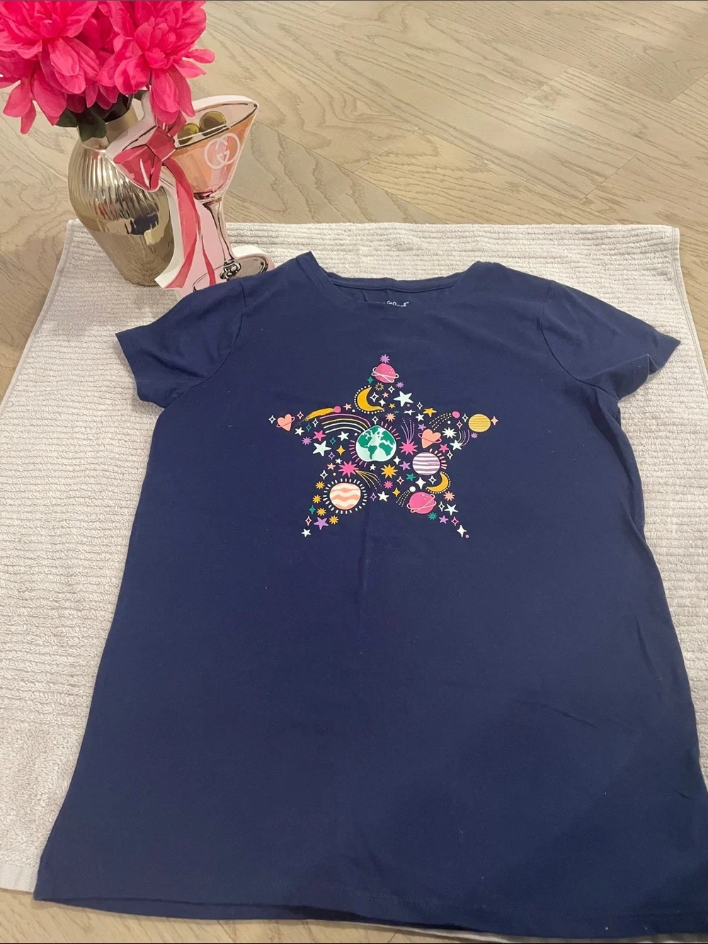 Cat & Jack Navy Short Sleeve Tee with Colorful Space Star
